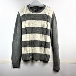 Chaps Classics Stripe Sweater Solid Gray Back XL